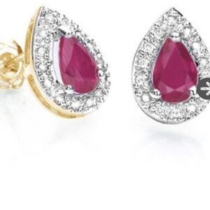 14k yellow gold over sterling silver diamond and ruby designer earrings